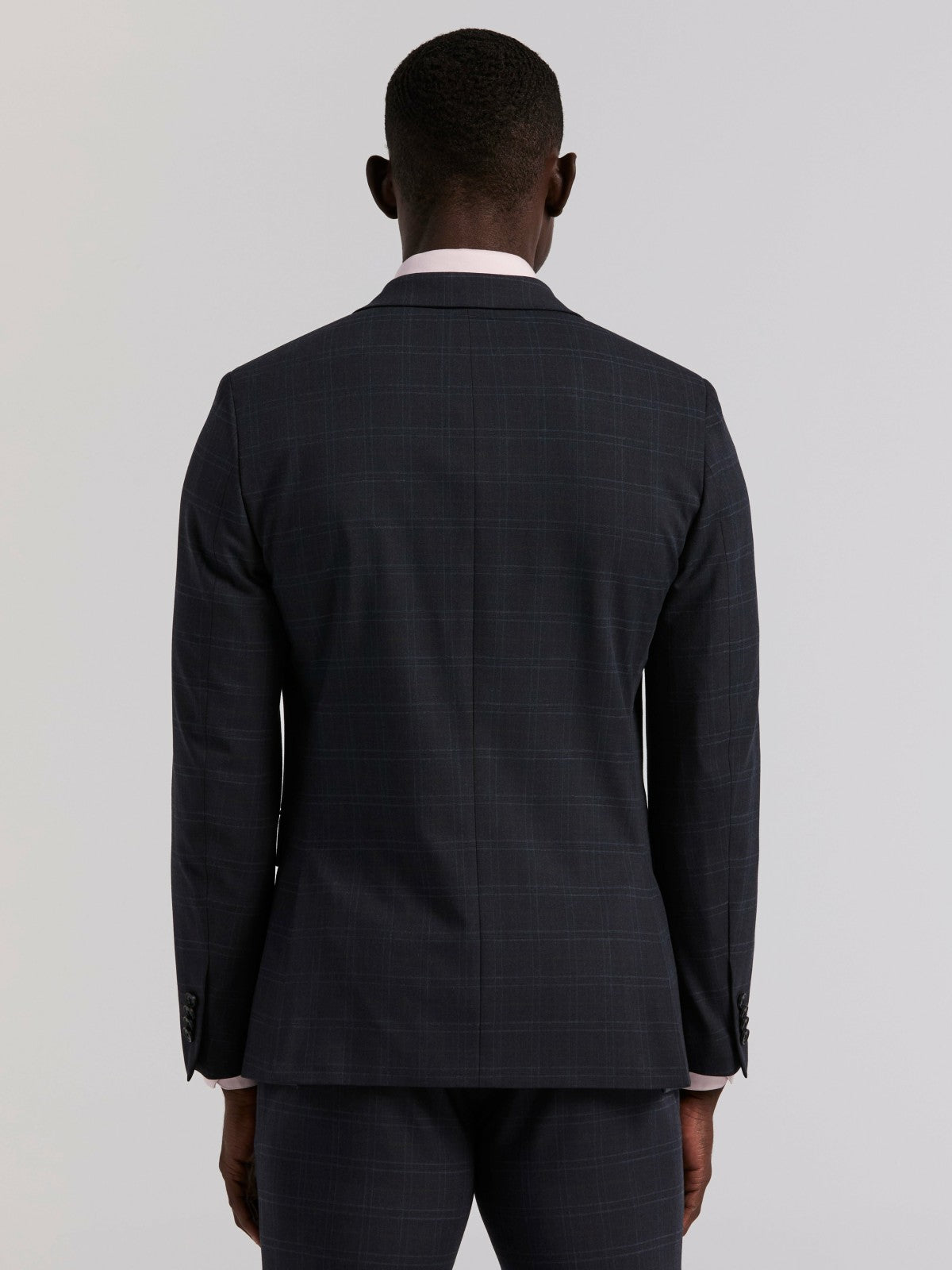 Perry Ellis Suits Skinny Fit Navy Plaid Suit Jacket