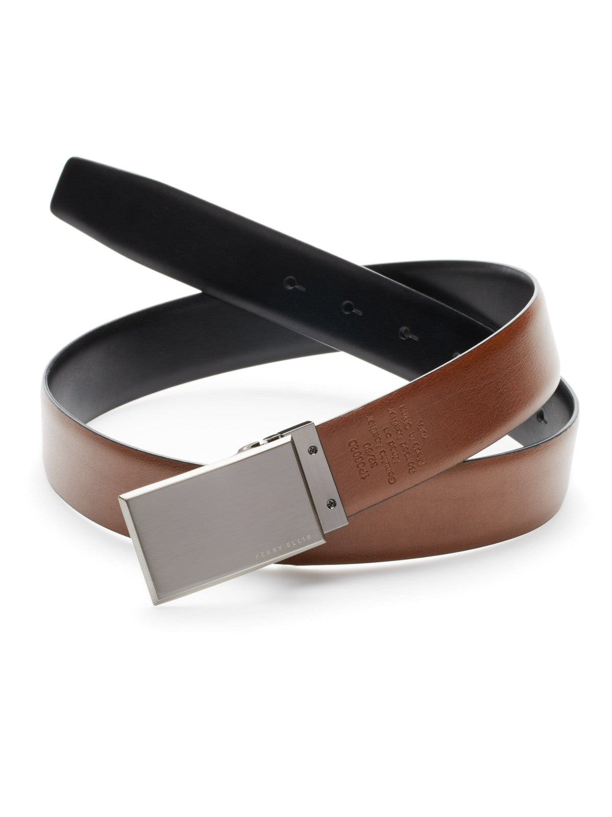 Perry Ellis Suits Pattern Plaque Reversible Leather Belt
