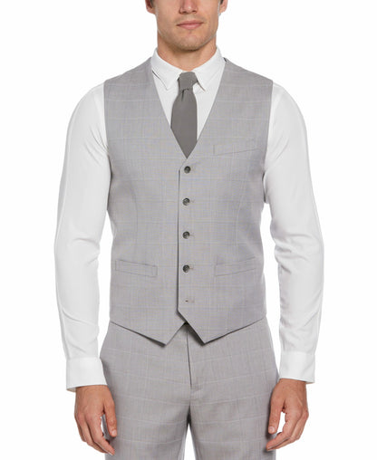 Perry Ellis Suits Felt Gray Window Pane Plaid Vest - Gray