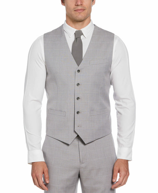 Perry Ellis Suits Felt Gray Window Pane Plaid Vest - Gray