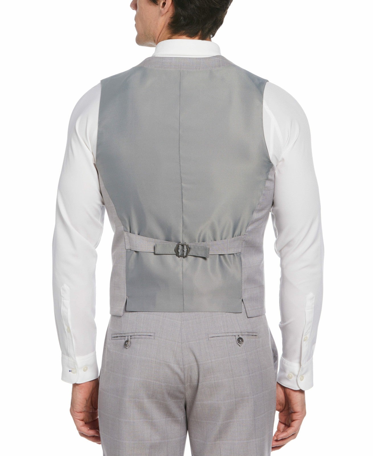 Perry Ellis Suits Felt Gray Window Pane Plaid Vest - Gray