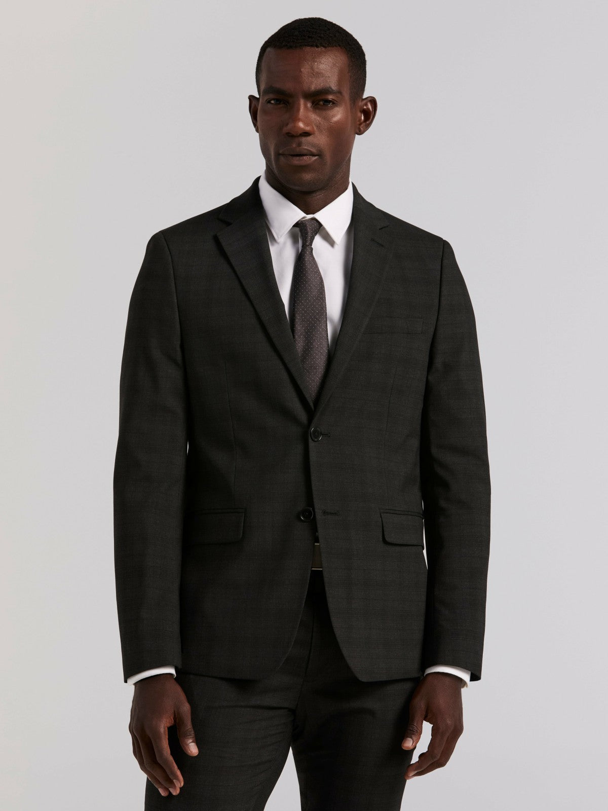 Perry Ellis Suits Skinny Fit Charcoal Plaid Suit Jacket