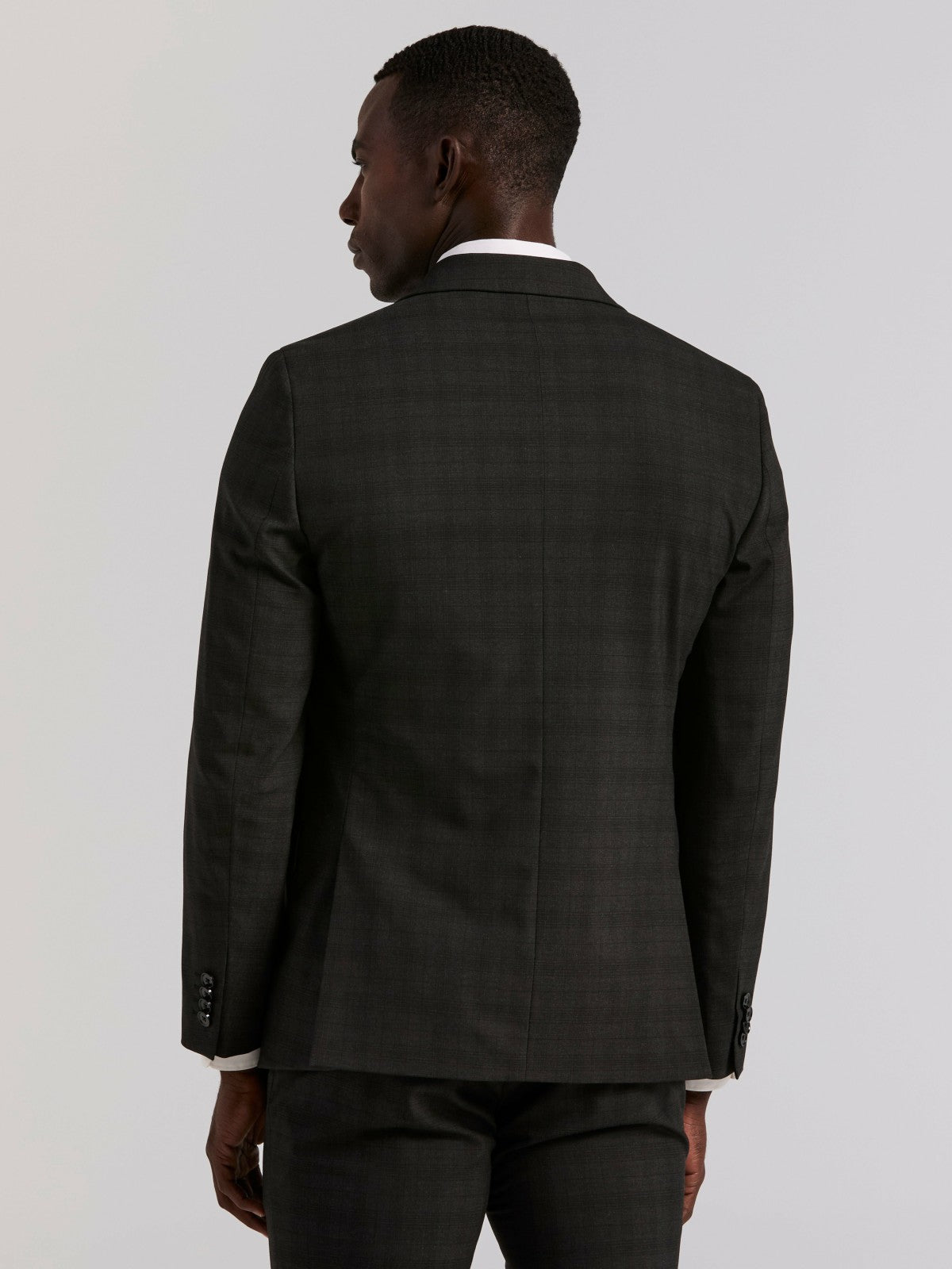 Perry Ellis Suits Skinny Fit Charcoal Plaid Suit Jacket