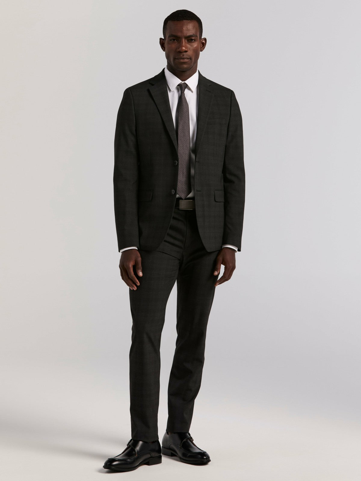 Perry Ellis Suits Skinny Fit Charcoal Plaid Suit Jacket
