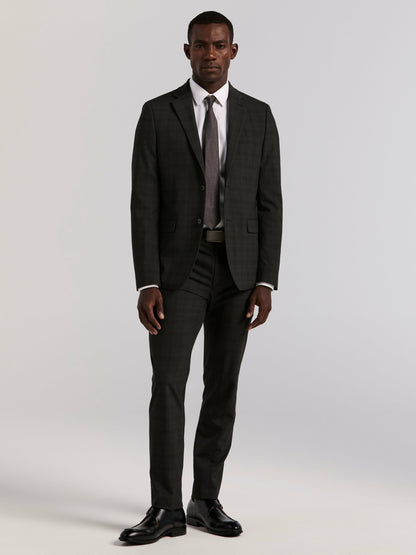 Perry Ellis Suits Skinny Fit Charcoal Plaid Suit Jacket