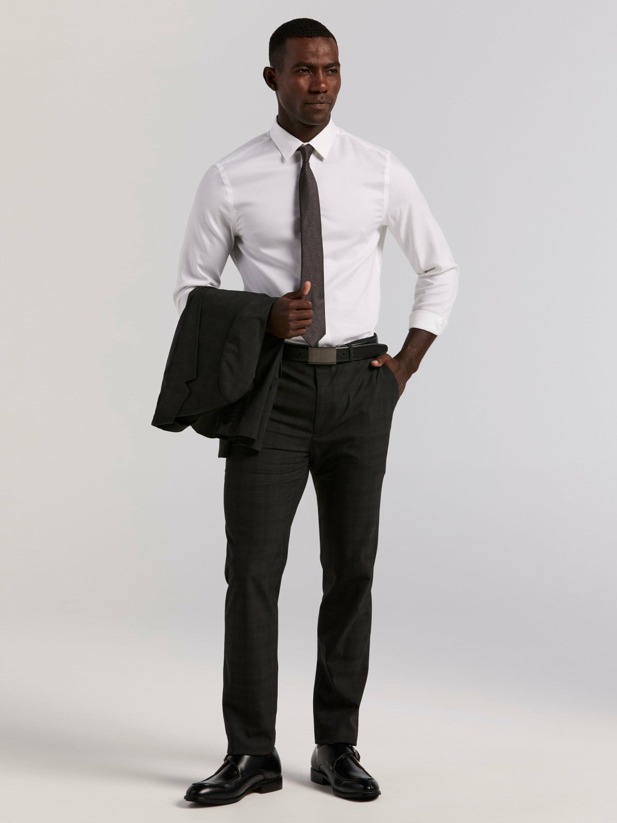 Perry Ellis Suits Skinny Fit Charcoal Plaid Suit Jacket