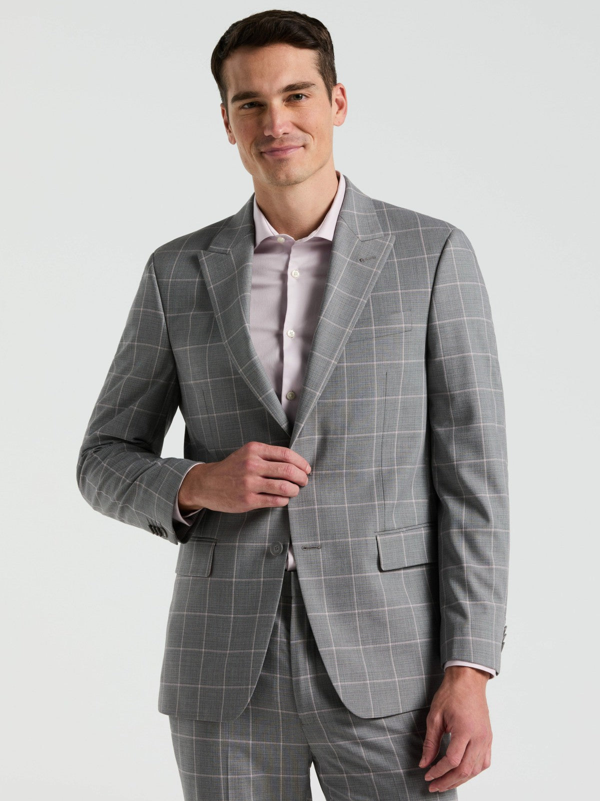 Perry Ellis Suits Slim Fit Windowpane Pattern Suit Jacket