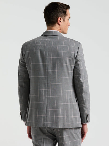 Perry Ellis Suits Slim Fit Windowpane Pattern Suit Jacket