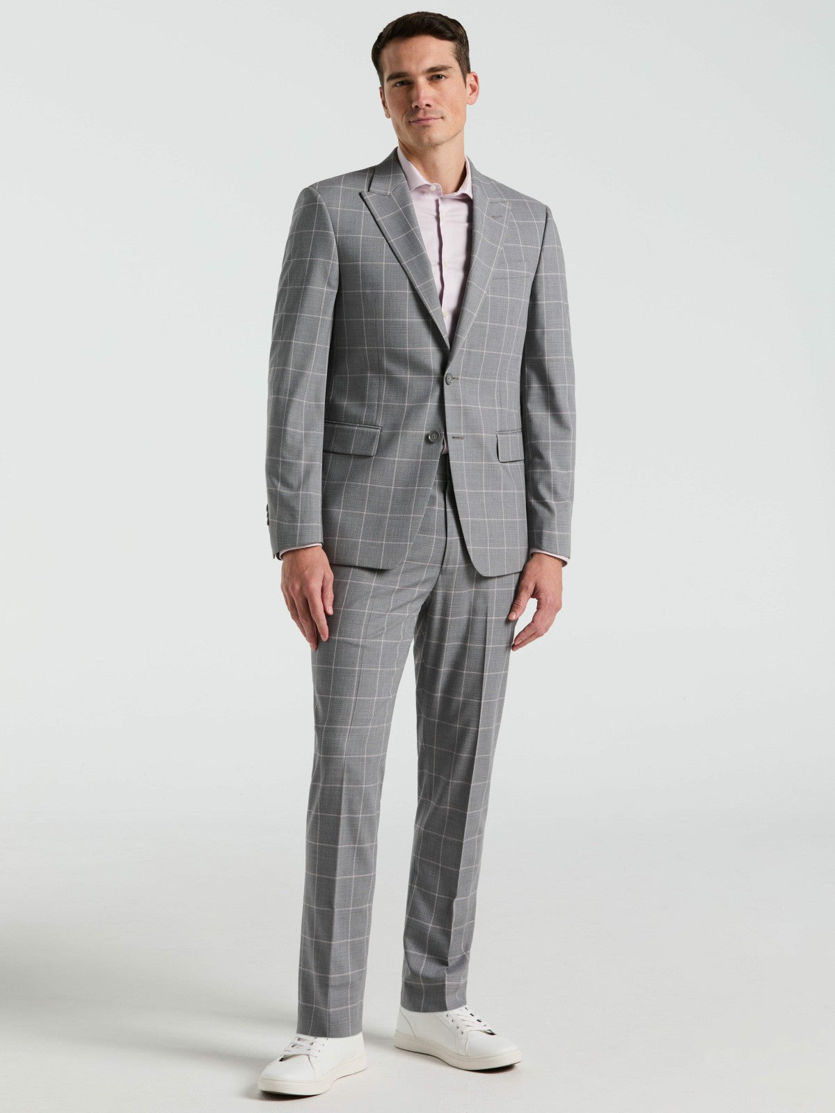 Perry Ellis Suits Slim Fit Windowpane Pattern Suit Jacket