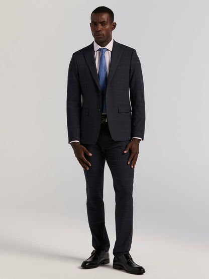 Perry Ellis Suits Skinny Fit Navy Plaid Suit Jacket