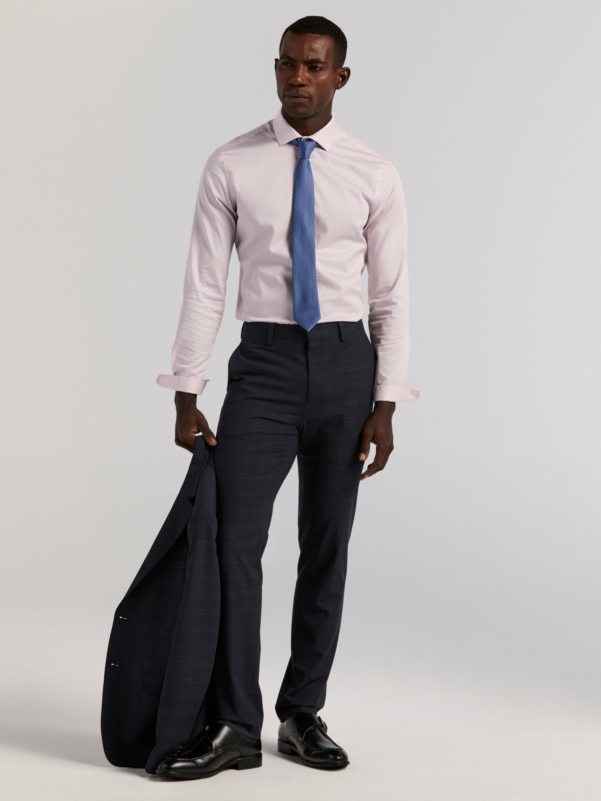 Perry Ellis Suits Skinny Fit Navy Plaid Suit Jacket