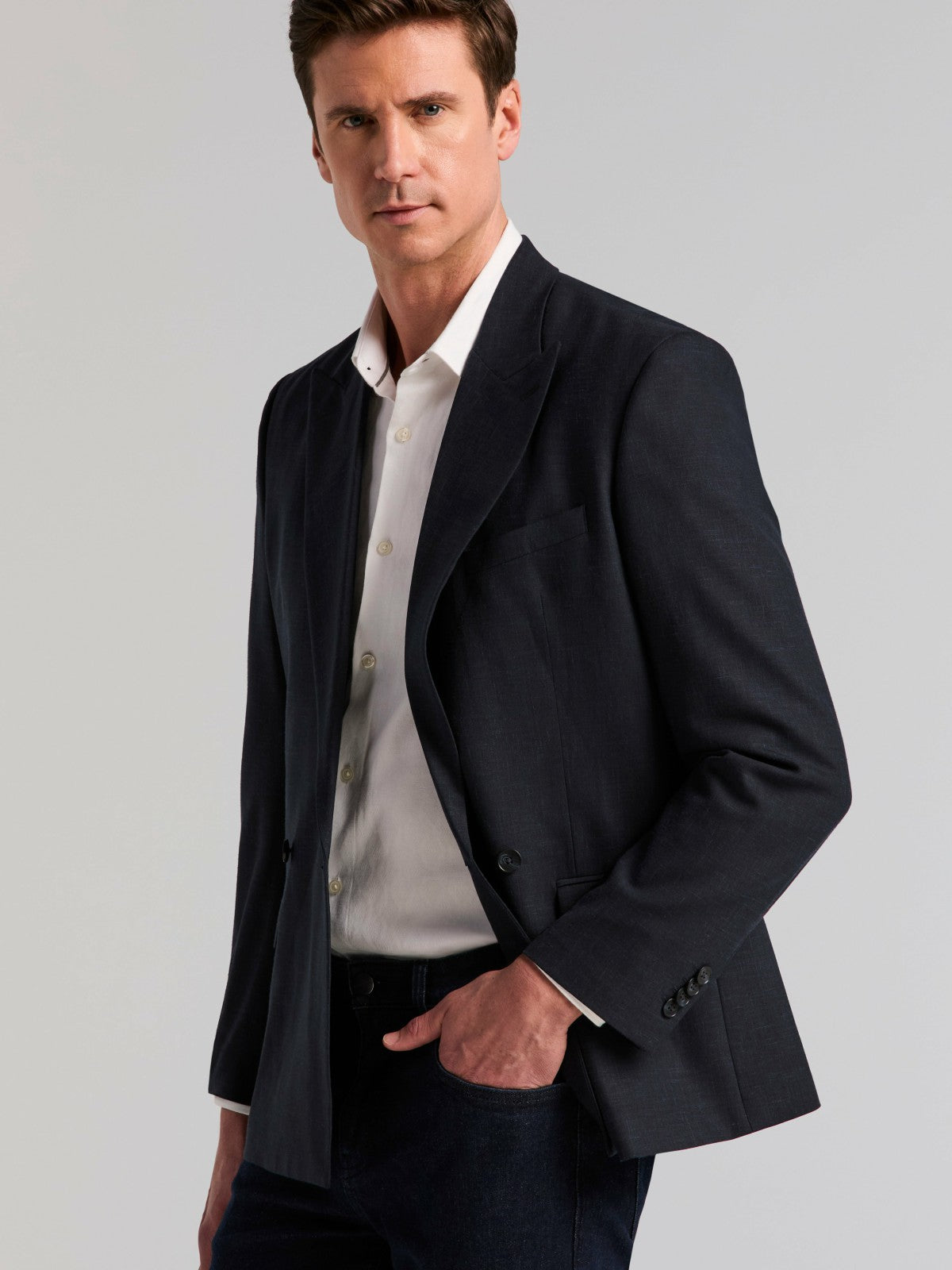 Perry Ellis Suits Stretch Double Breasted Suit Jacket