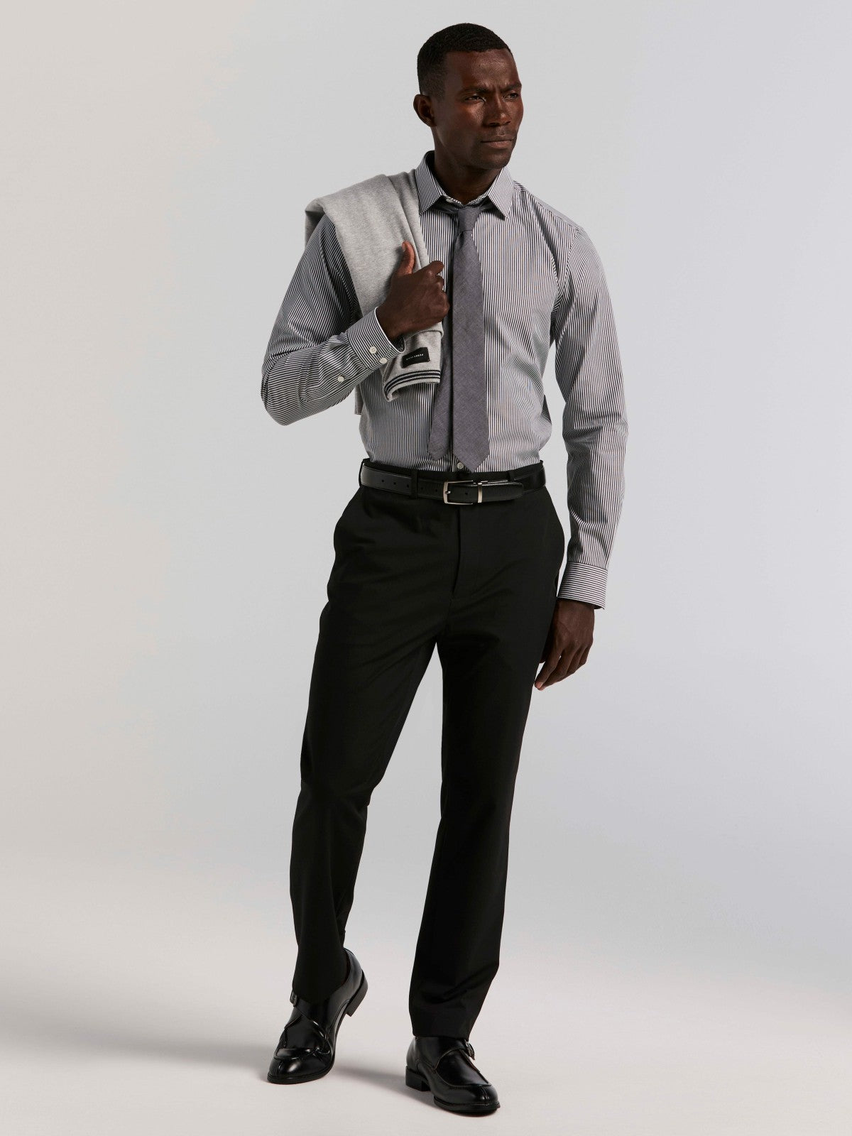 Perry Ellis Suits Slim Fit Bengal Stripe Cotton Dress Shirt
