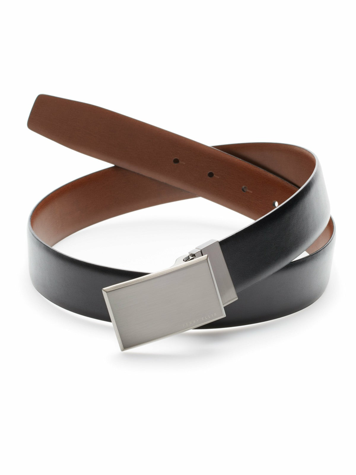 Perry Ellis Suits Pattern Plaque Reversible Leather Belt