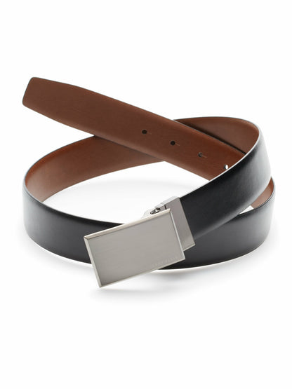Perry Ellis Suits Pattern Plaque Reversible Leather Belt