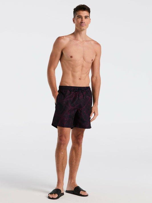Perry Ellis Clothing Botanical Line Print Swim Trunk