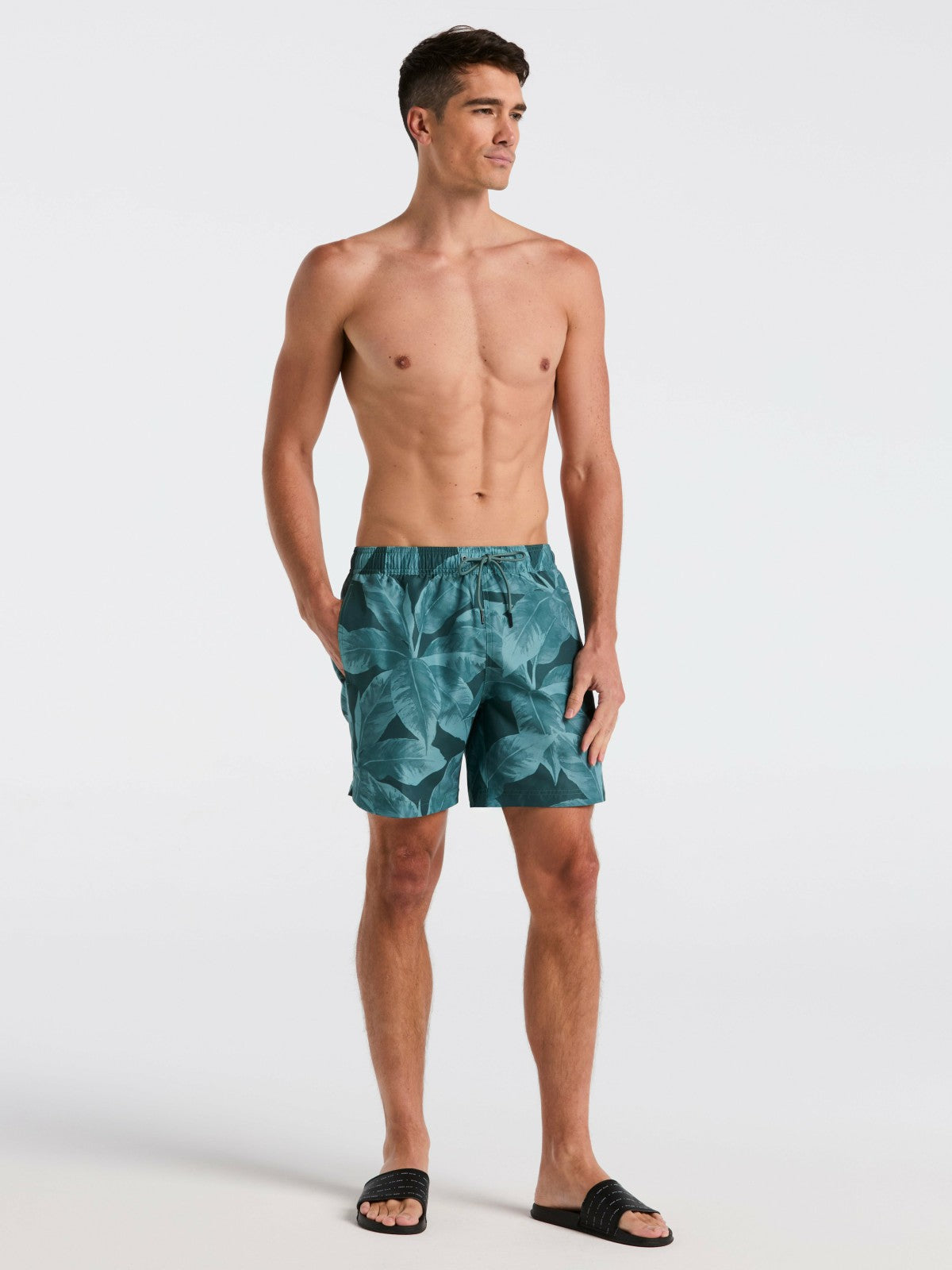 Perry Ellis Clothing Tropical Plant Print Swim Trunk