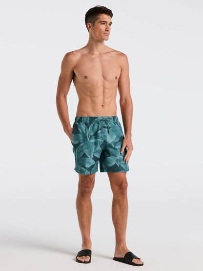 Perry Ellis Clothing Tropical Plant Print Swim Trunk