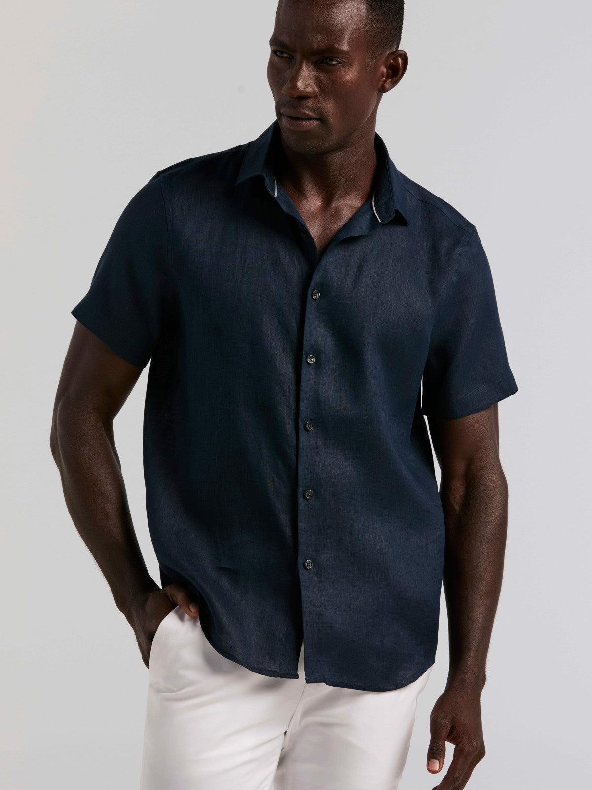 Perry Ellis Clothing Solid Linen Shirt