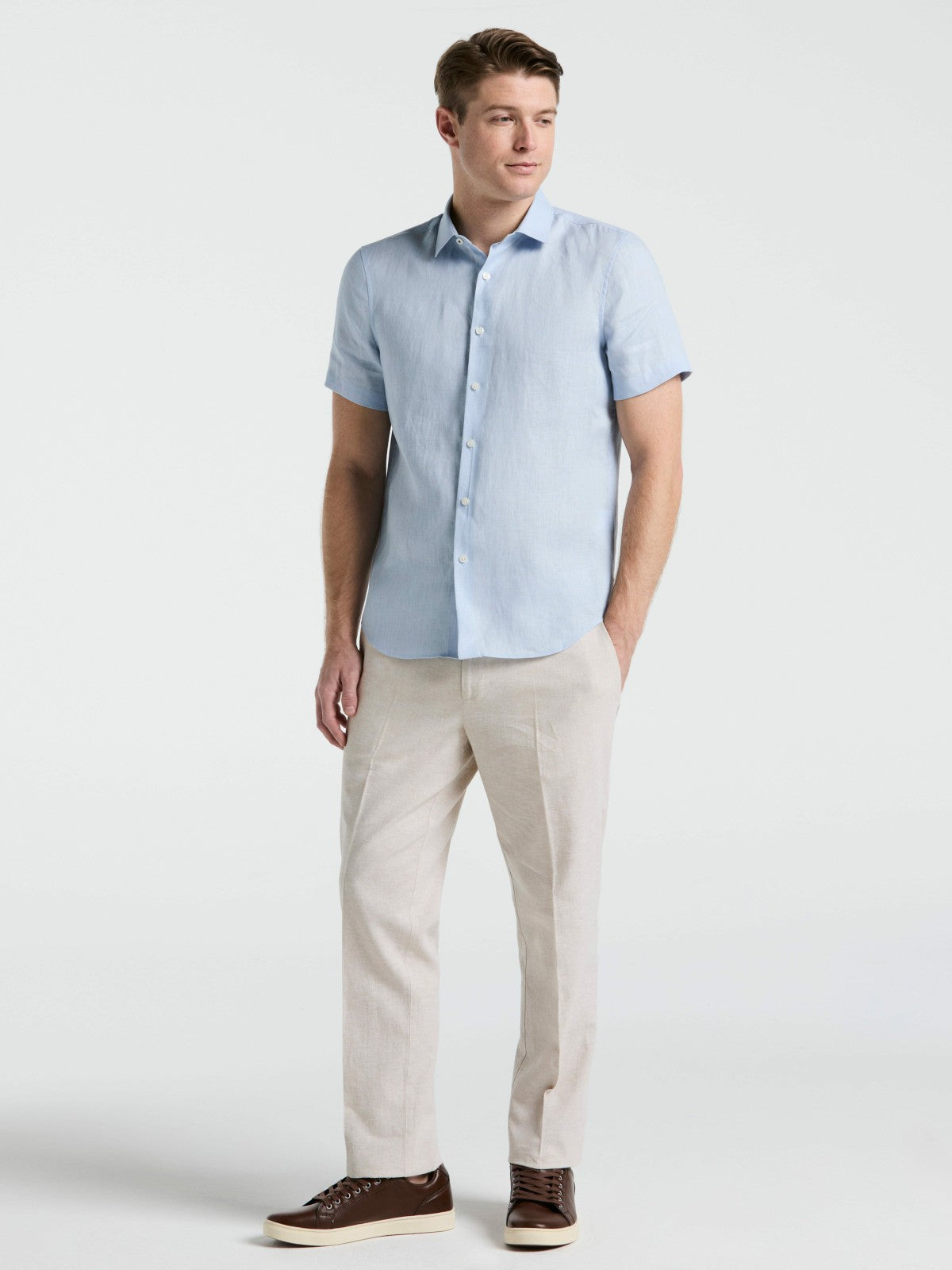 Perry Ellis Clothing Solid Linen Shirt