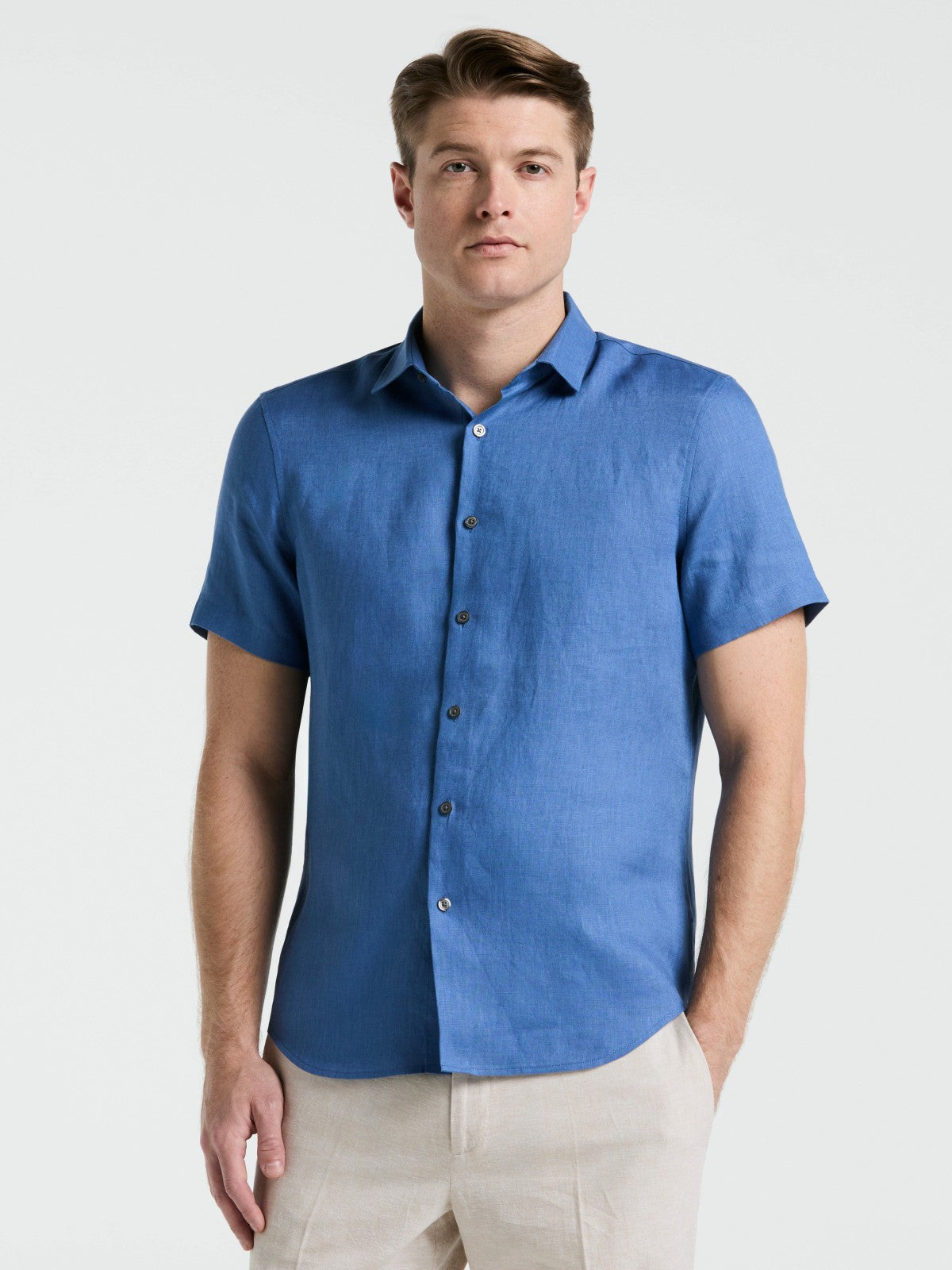Perry Ellis Clothing Solid Linen Shirt