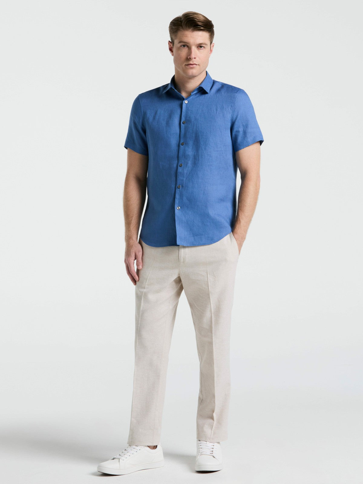 Perry Ellis Clothing Solid Linen Shirt
