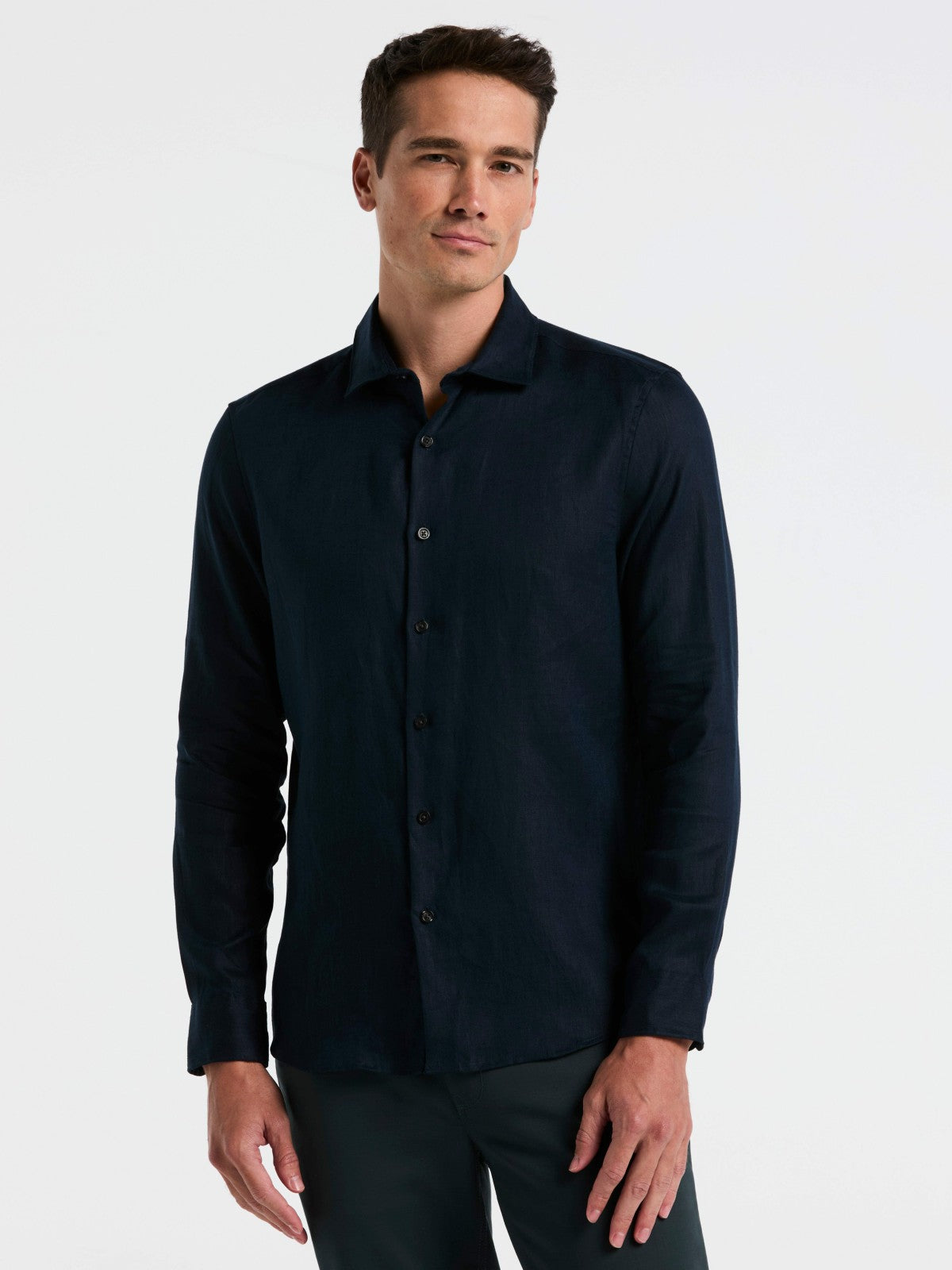 Perry Ellis Clothing Solid Linen Shirt