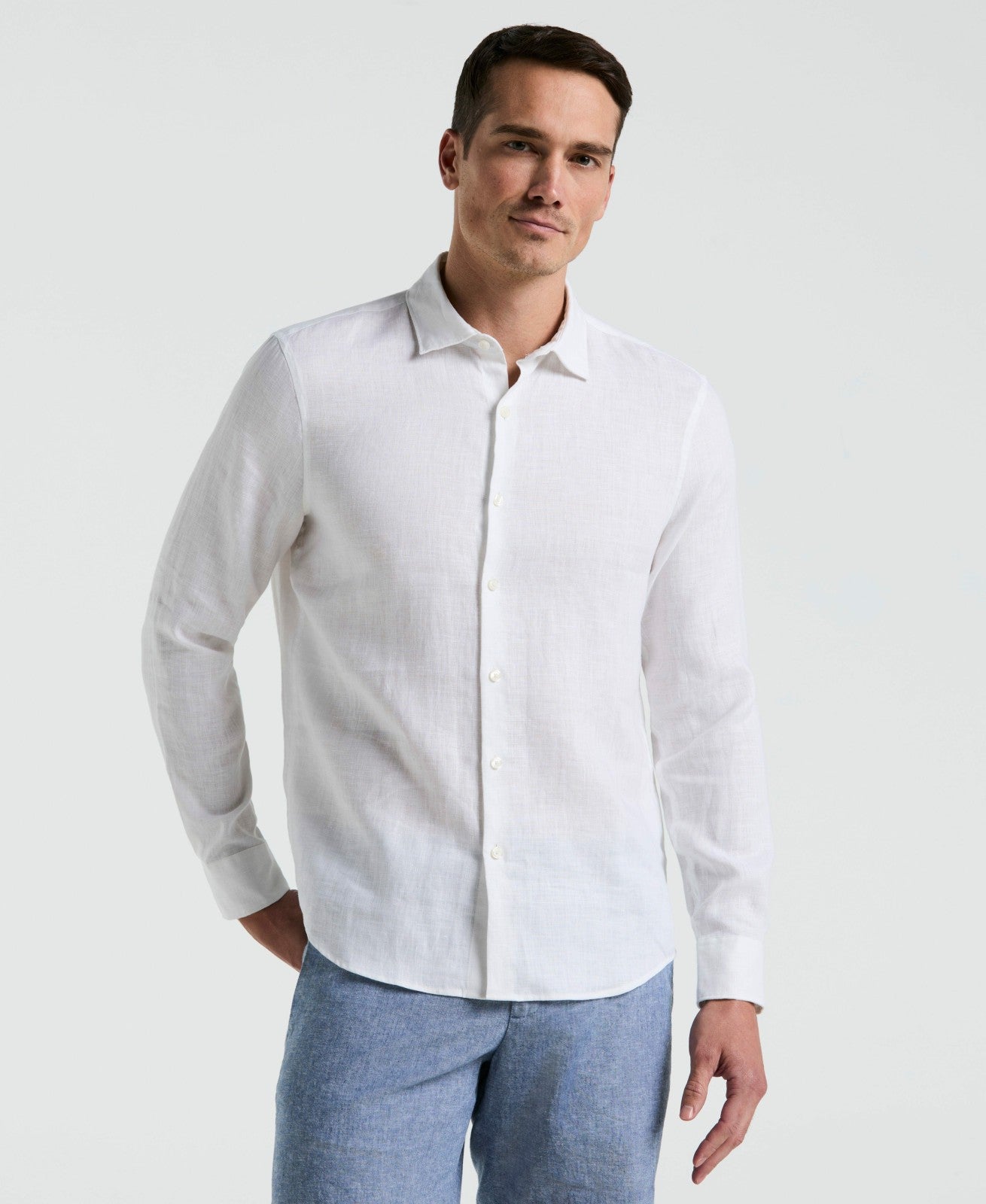 Perry Ellis Clothing Solid Linen Shirt