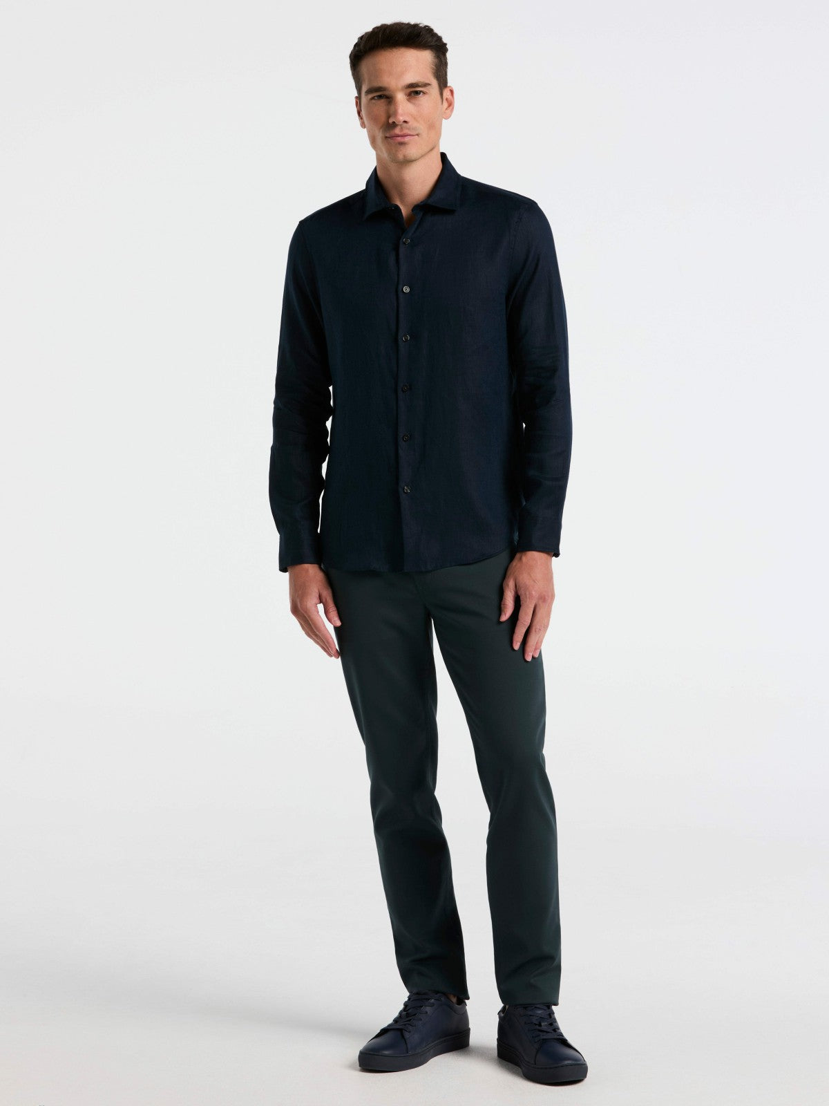 Perry Ellis Clothing Solid Linen Shirt
