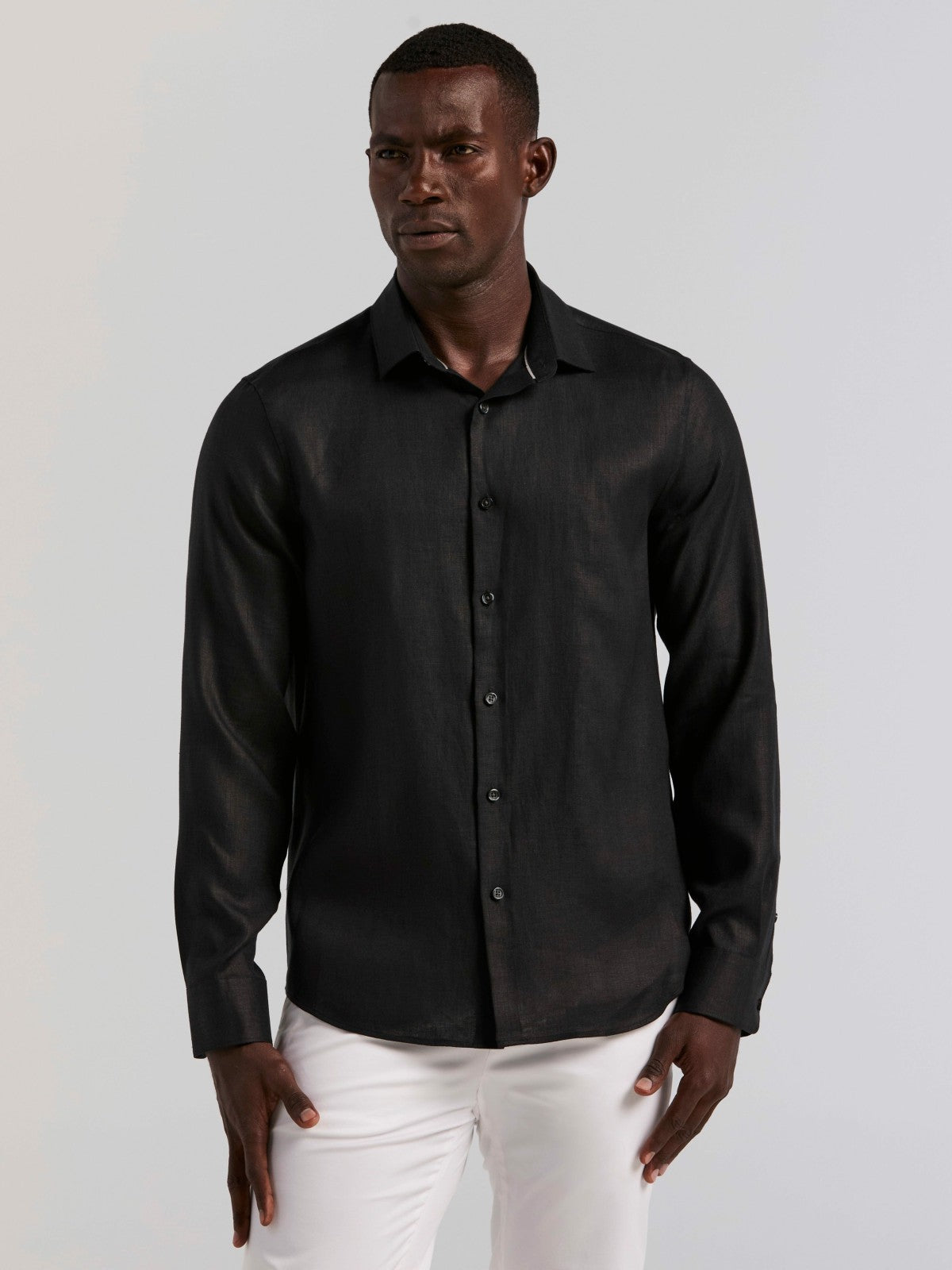 Perry Ellis Clothing Solid Linen Shirt