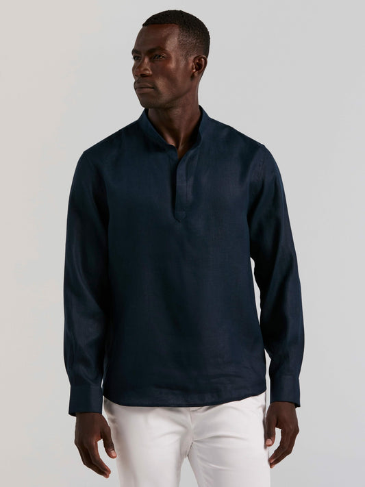 Perry Ellis Clothing Solid Linen Popover Shirt