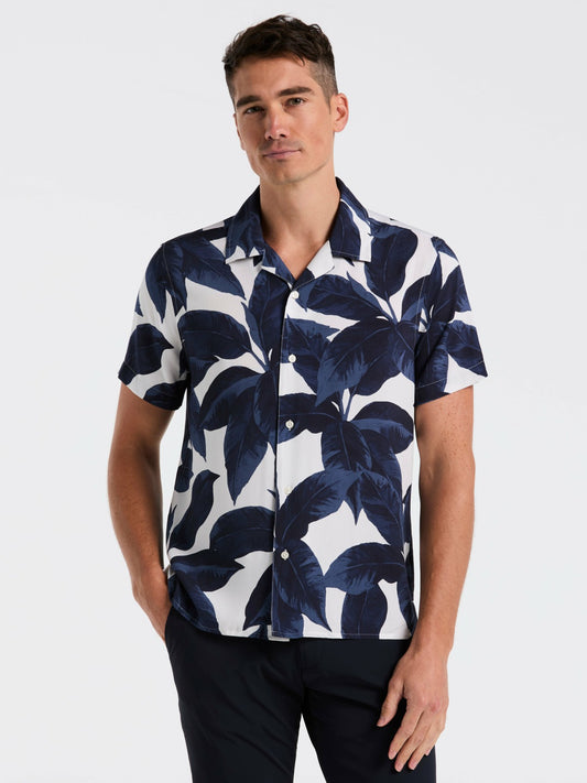 Perry Ellis Clothing Tropical Plant Print Camp Collar Shirt