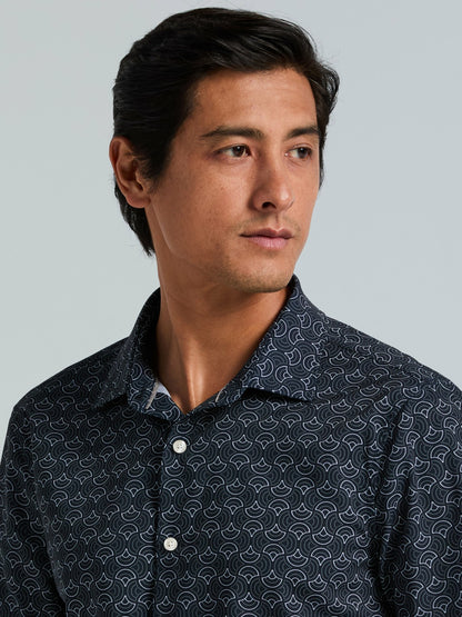 Perry Ellis Clothing Dotted Wave Print Slim Fit Total Stretch Shirt