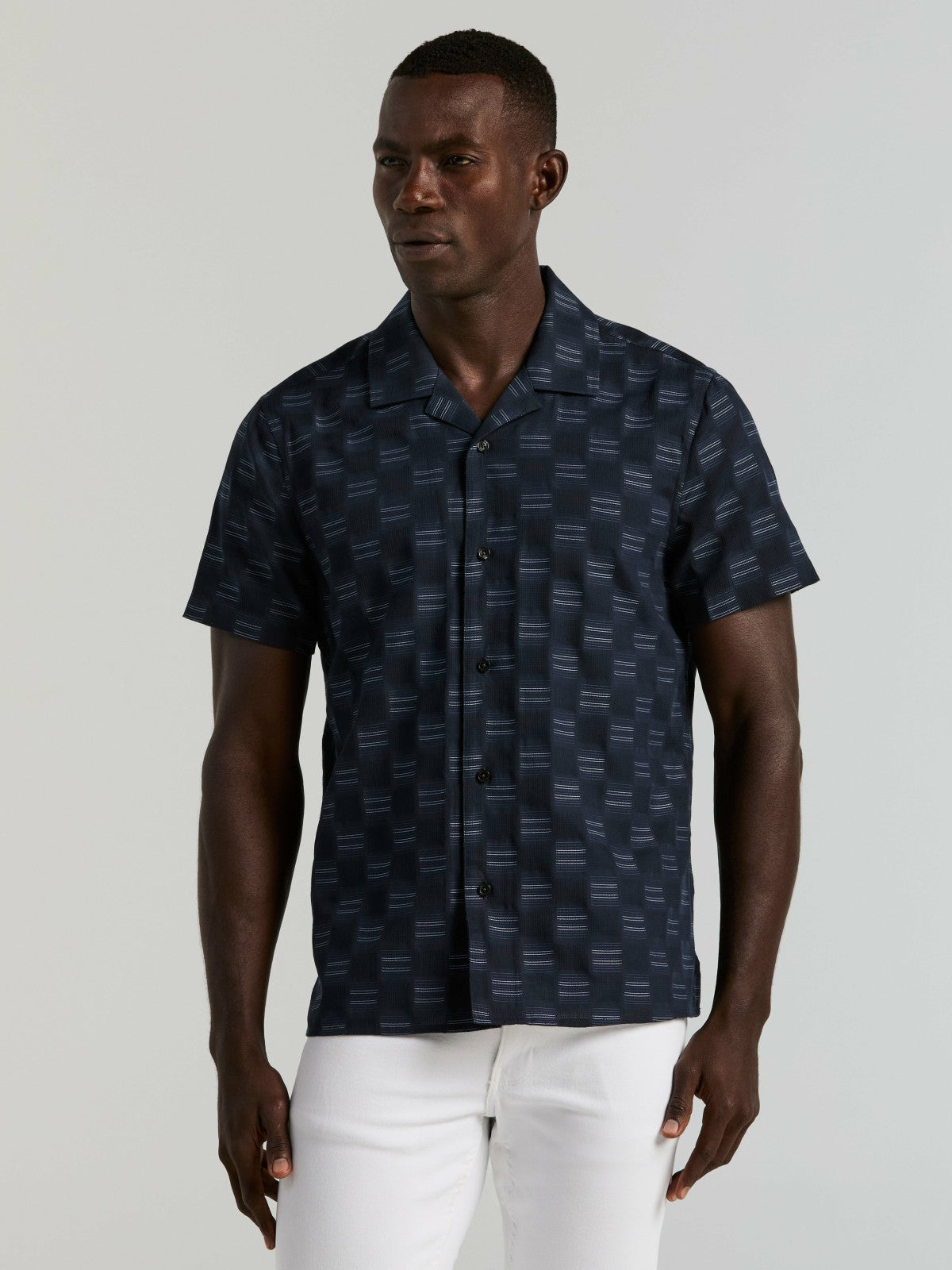 Perry Ellis Clothing Cotton Clipped Dobby Camp Collar Shirt