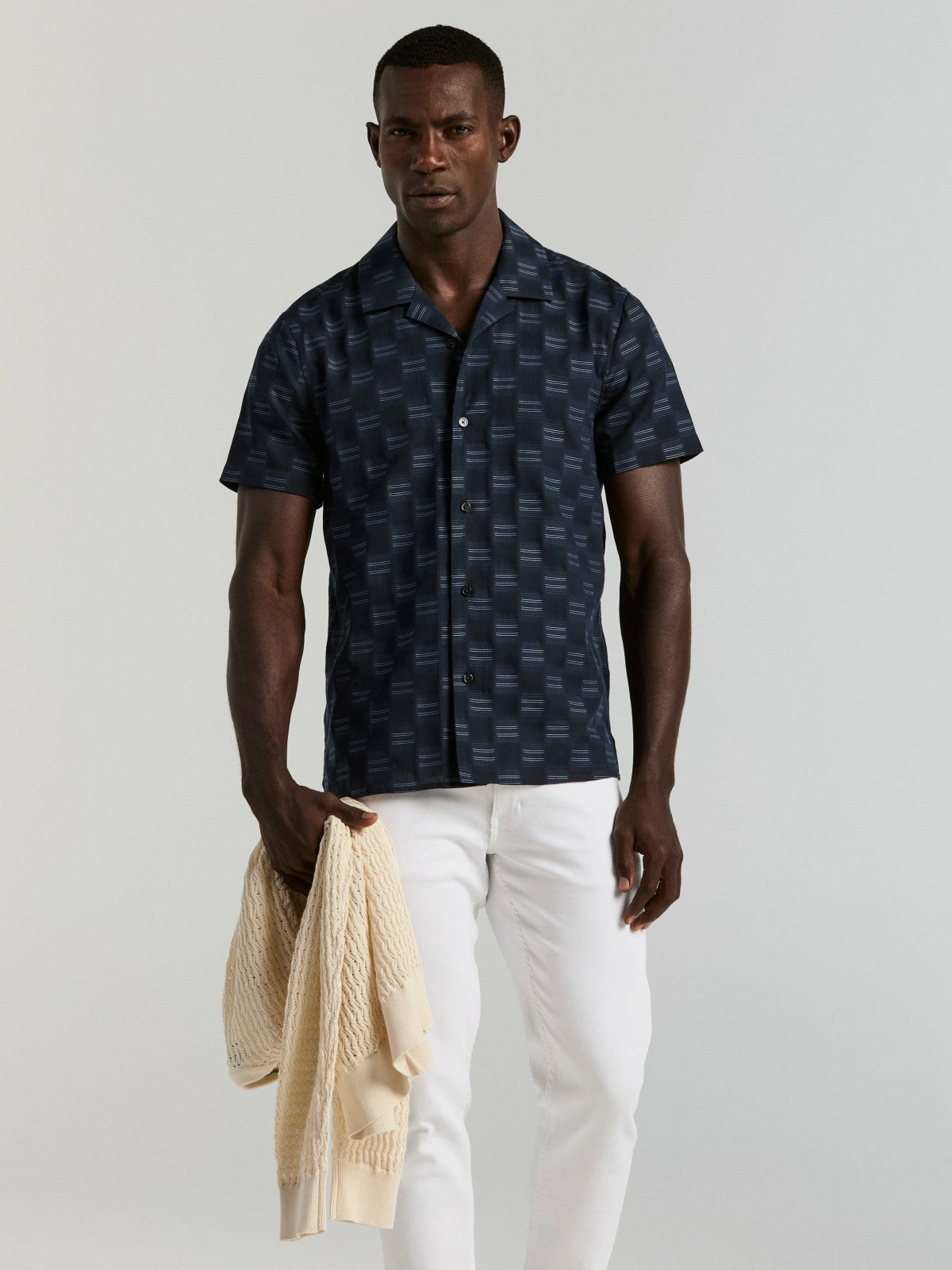 Perry Ellis Clothing Cotton Clipped Dobby Camp Collar Shirt