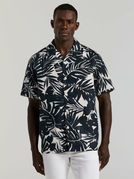 Perry Ellis Clothing Tropical Leaf Print Camp Collar Shirt