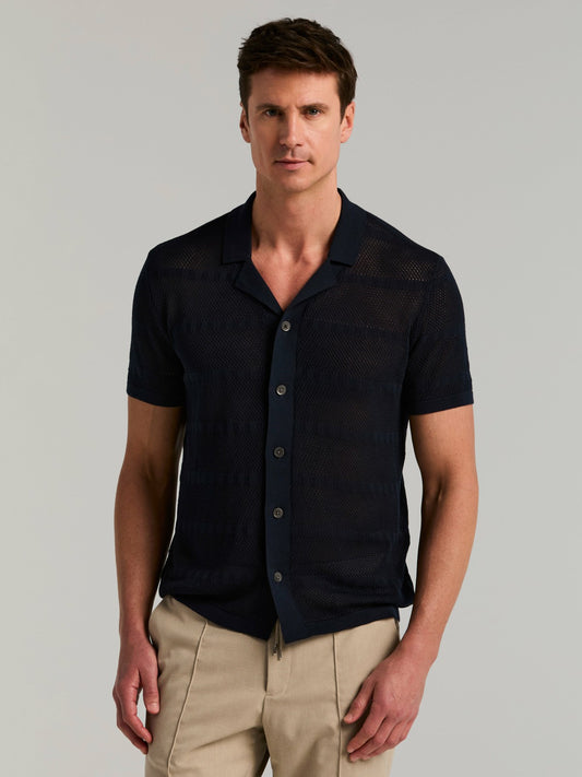 Perry Ellis Clothing Cotton Mesh Knit Striped Button Front Sweater