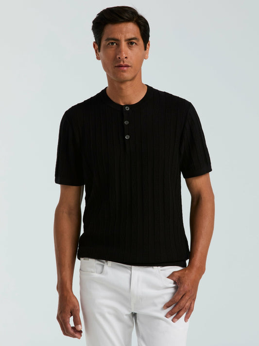 Perry Ellis Clothing Cotton Textured Striped Button Crew Neck Sweater