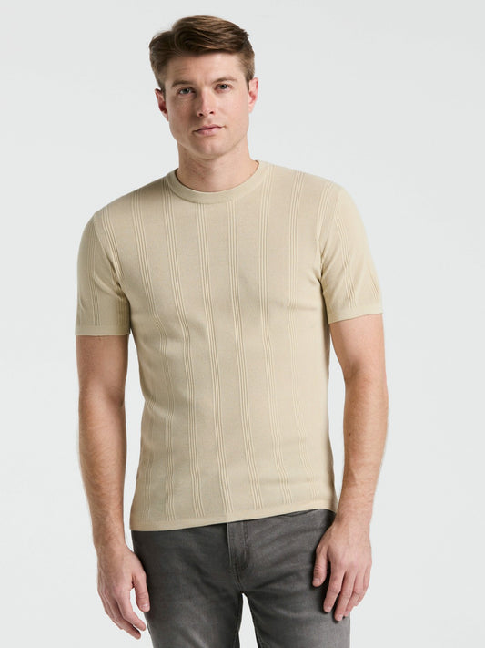 Perry Ellis Clothing Tech Knit Mesh Striped Crew Neck Shirt