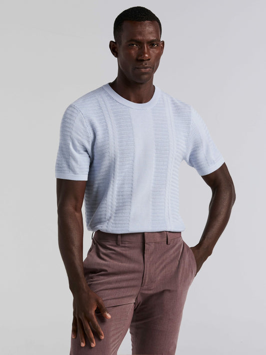 Perry Ellis Clothing Textured Stripe Crew Neck Sweater Tee