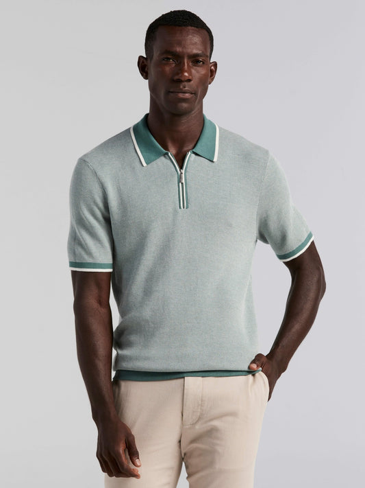Perry Ellis Clothing Bi-Color Stitch Zip Polo