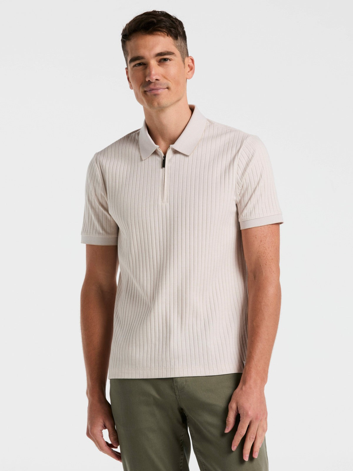 Perry Ellis Clothing Ribbed Quarter Zip Heathered Polo