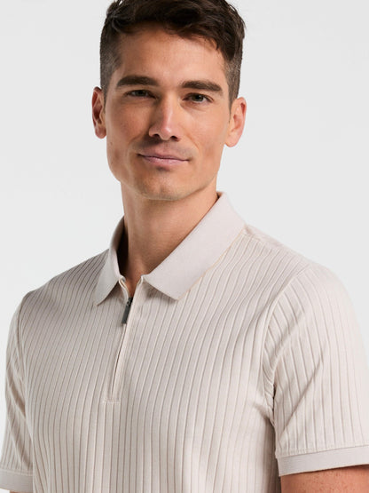 Perry Ellis Clothing Ribbed Quarter Zip Heathered Polo