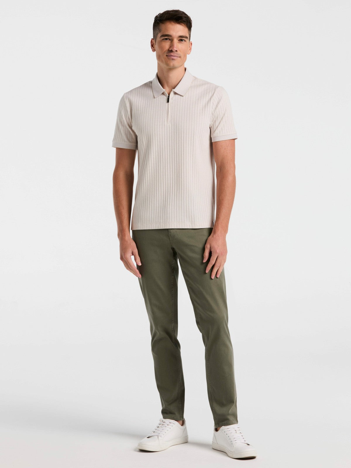 Perry Ellis Clothing Ribbed Quarter Zip Heathered Polo