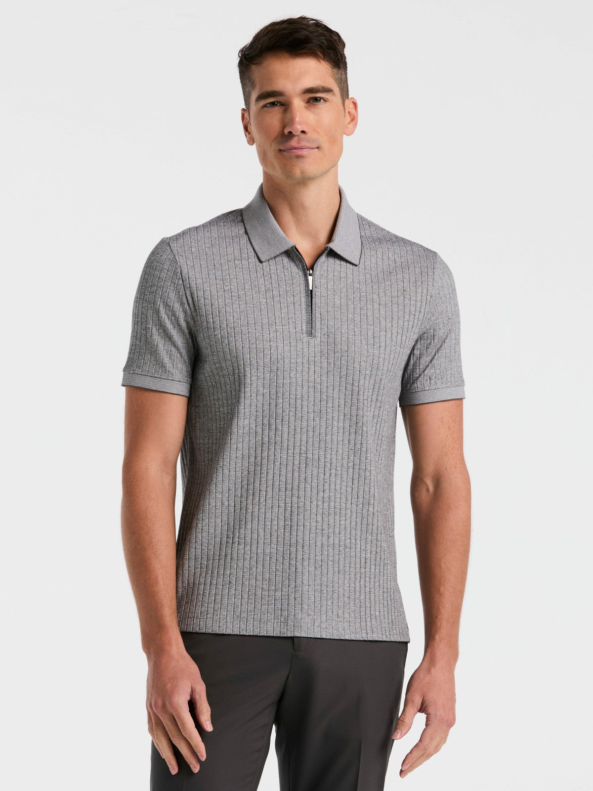 Perry Ellis Clothing Ribbed Quarter Zip Heathered Polo
