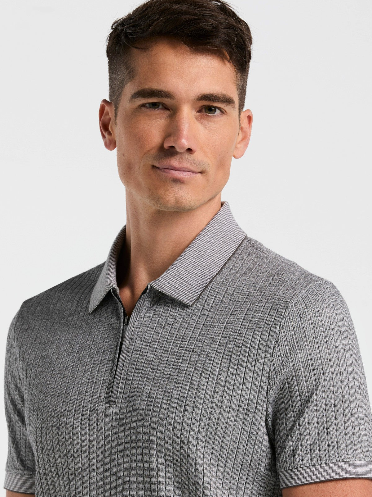 Perry Ellis Clothing Ribbed Quarter Zip Heathered Polo