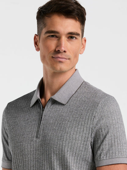 Perry Ellis Clothing Ribbed Quarter Zip Heathered Polo