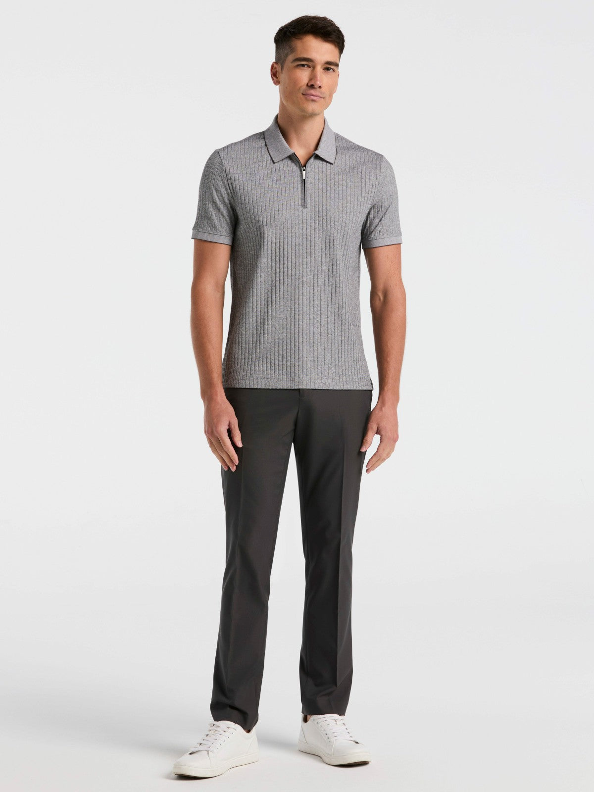 Perry Ellis Clothing Ribbed Quarter Zip Heathered Polo