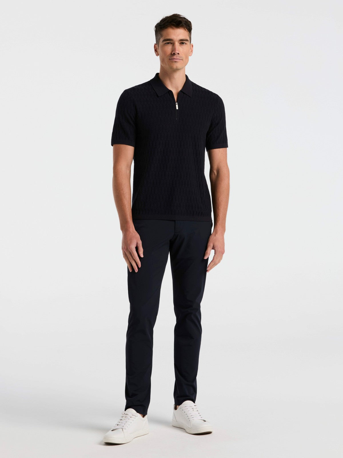 Perry Ellis Clothing Geometric Pattern Zip Polo Sweater