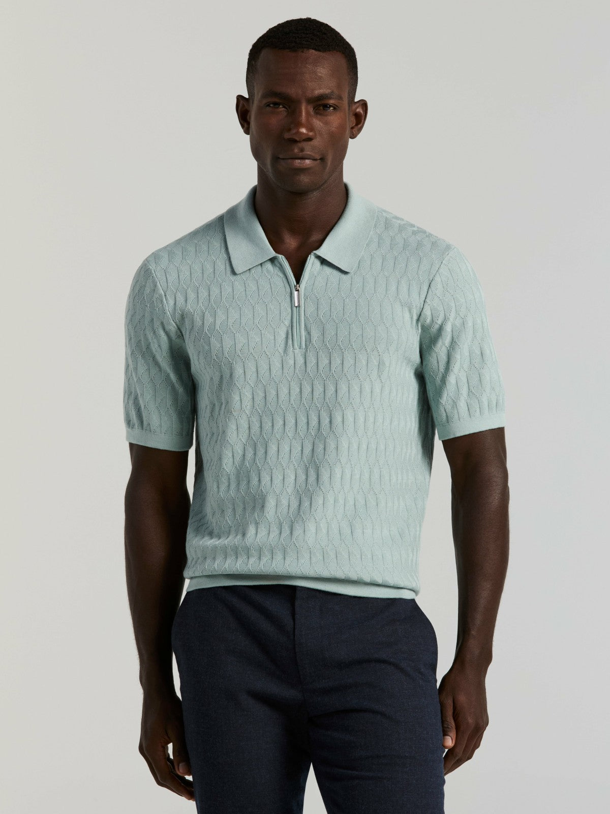 Perry Ellis Clothing Geometric Pattern Zip Polo Sweater